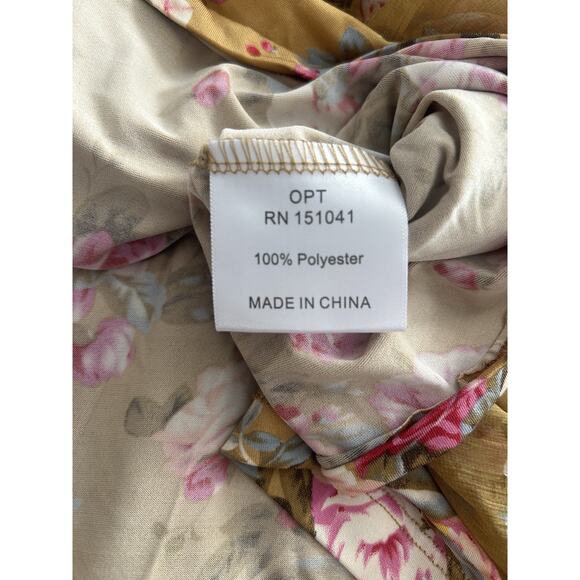 O.P.T. Floral Felicity Peasant Midi Dress Womens Size Medium Yellow Pink NWT - Picture 6 of 10